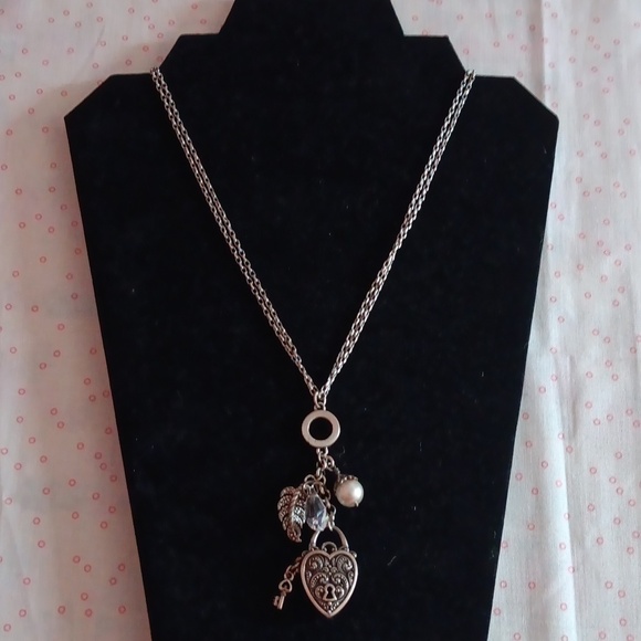 Brighton Long Silver Tone Double Chain Drop Charm Pendant Necklace - Picture 1 of 9